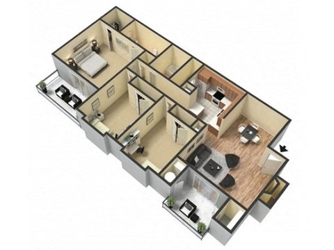 Floor plan for 3 beds, 2 baths, 1165 sqft